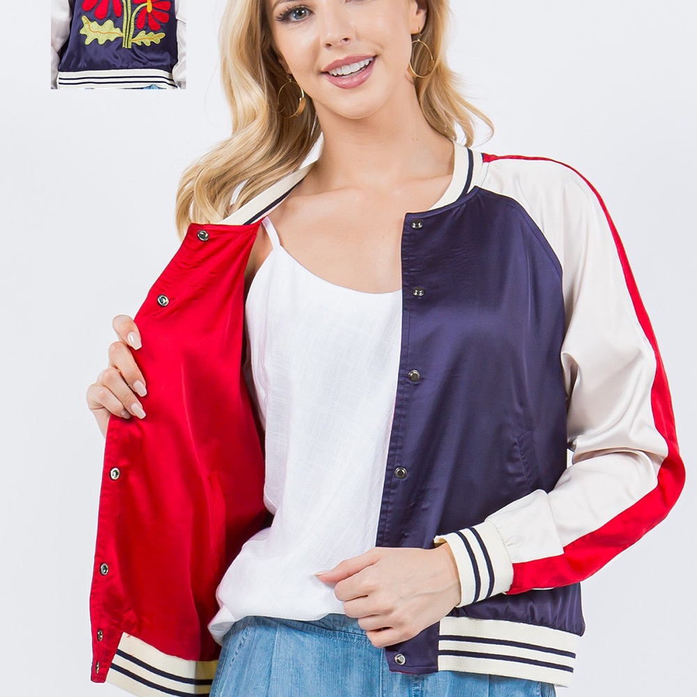 Paparazzi Red and Blue Varsity Jacket Satin Color-Block